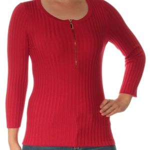 INC SMALL Red Zip Neck Long Sleeve Casual Top